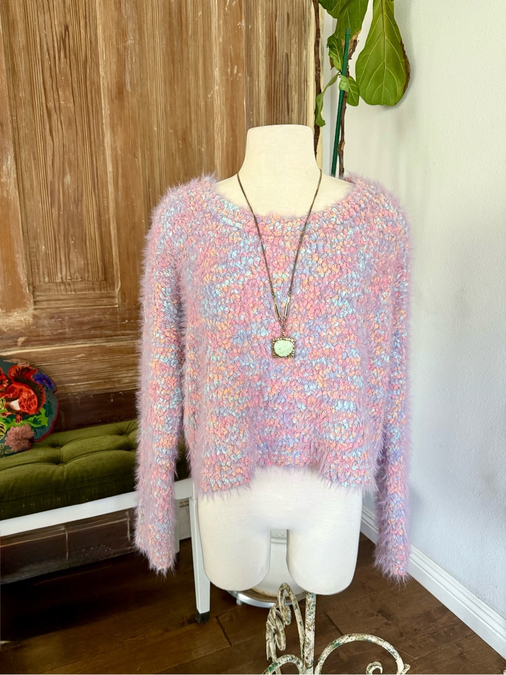 Urban Outfitters Soft Multi-Color Fuzzy Knit Women's Sweater - Pink